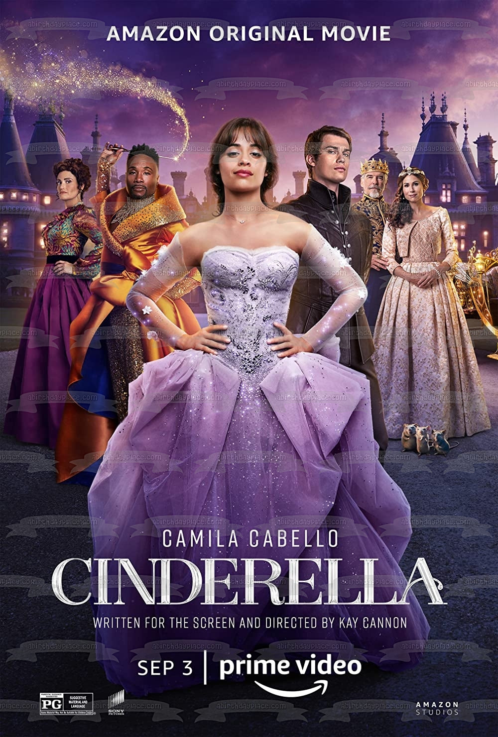 Póster de la película musical de Cenicienta, Príncipe Robert, Rey Rowan, Reina Beatriz, Hada Madrina, decoración comestible para tarta, imagen ABPID54720 