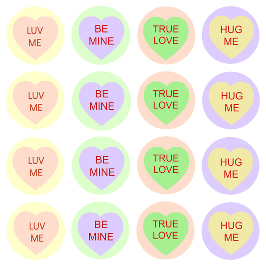 Happy Valentine's Day Message Hearts Luv Me, Be Mine, True Love, Hug Me Edible Cupcake Topper Images ABPID55226