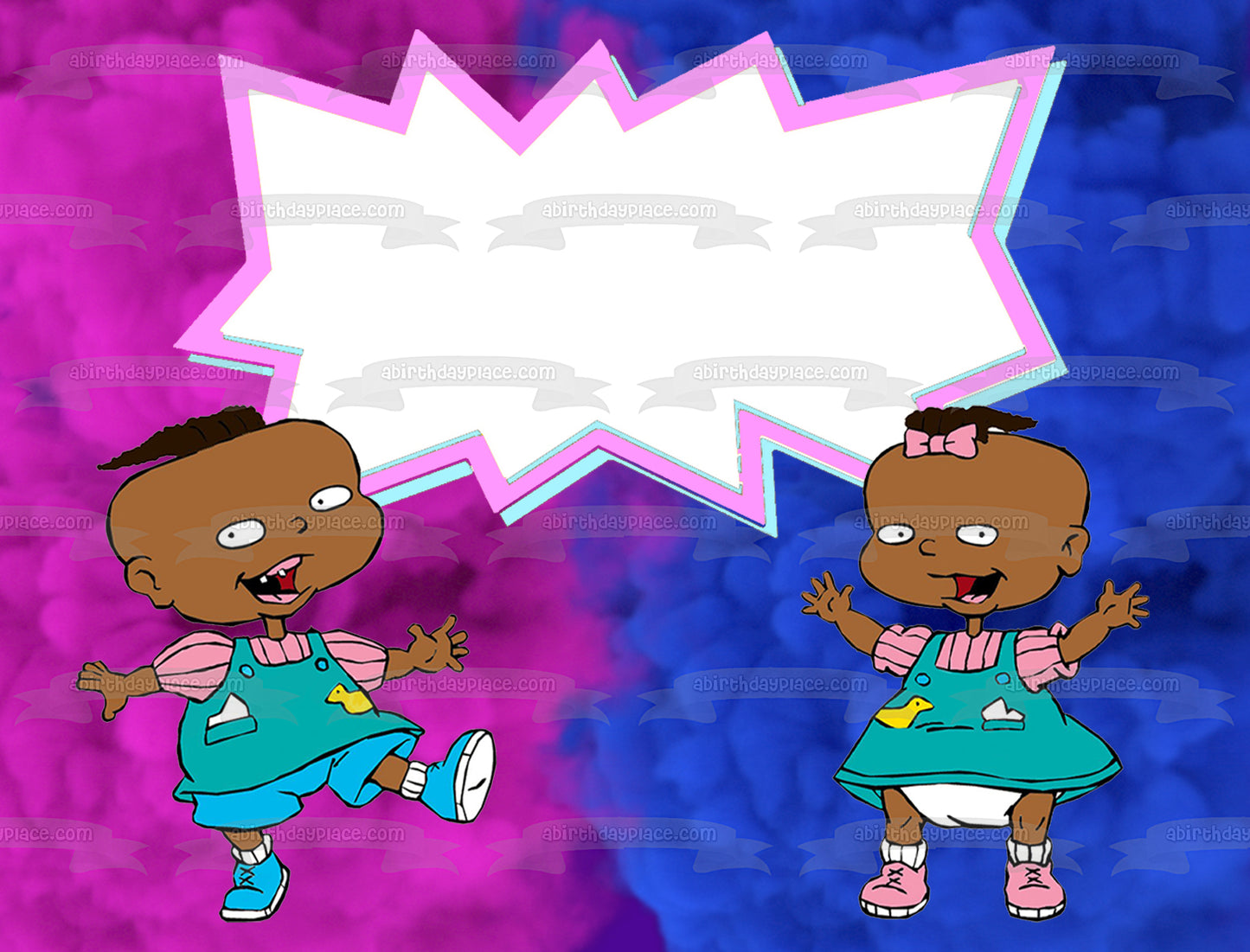 Phil or Lil African American Rugrats Gender Reveal Edible Cake Topper Image Frame ABPID55283