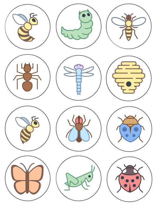 Assorted Insects Bugs Cartoon Bumblebee Ant Fly Ladybug and More Edible Cupcake Topper Images ABPID55544