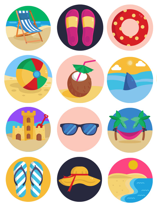 Summer Beach Vacation Flip Flops Coconuts Hammocks Edible Cupcake Topper Images ABPID55548