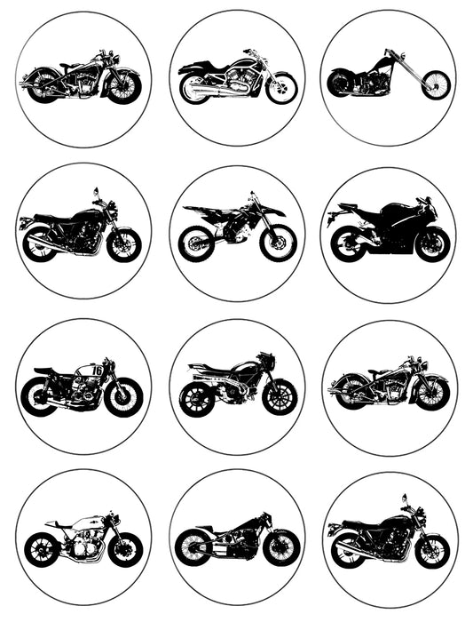 Vintage Motorcycle Silhouettes Edible Cupcake Topper Images ABPID55587