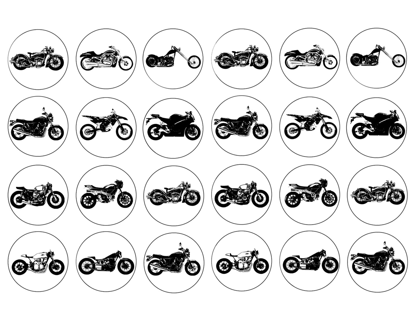 Vintage Motorcycle Silhouettes Edible Cupcake Topper Images ABPID55588