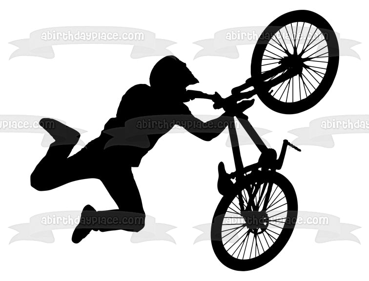 BMX Stunt Bike Silhouette Edible Cake Topper Image ABPID55606