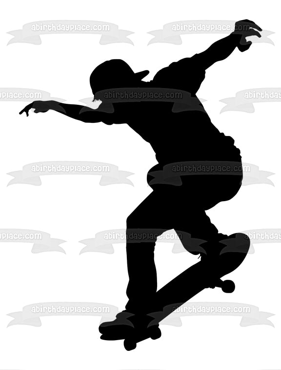 A Man Skateboarding Silhouette Edible Cake Topper Image ABPID55668