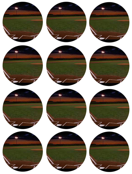 Baseball Field Sunset Home Plate Edible Cupcake Topper Images ABPID55717