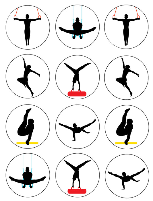 Gymnastics Acrobatics Silhouettes Balance Beam Edible Cupcake Topper Images ABPID55729