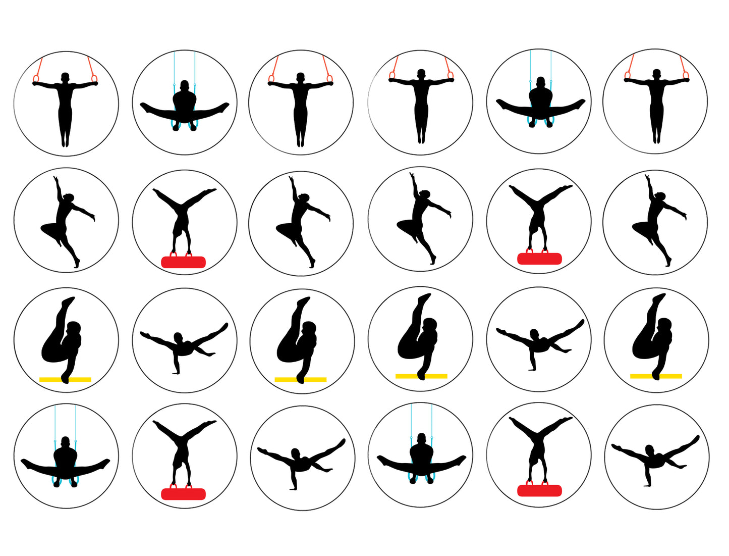 Gymnastics Acrobatics Silhouettes Balance Beam Edible Cupcake Topper Images ABPID55730