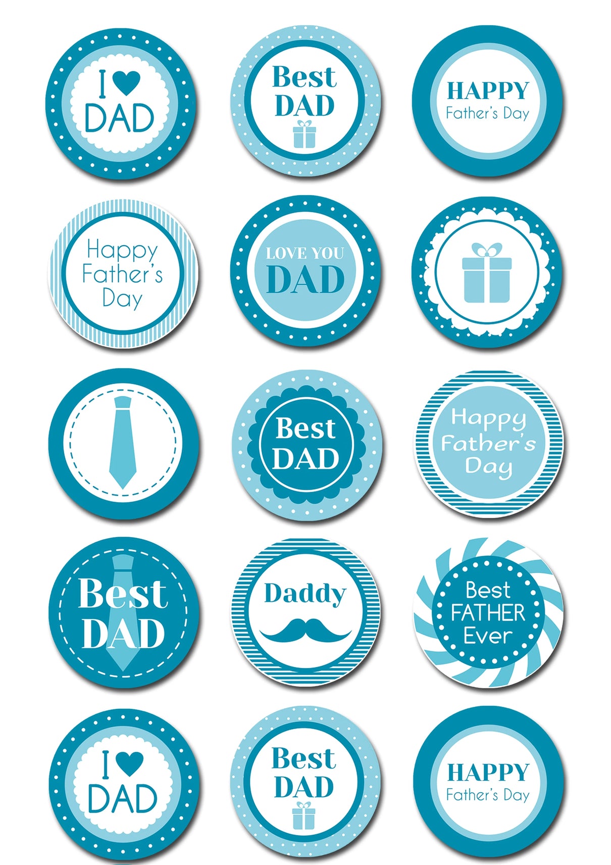 Happy Father's Day I Heart Dad Ties and Moustaches Edible Cupcake Topper Images ABPID55801