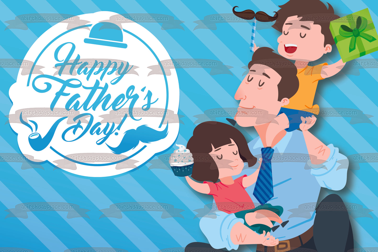 Happy Father's Day Father, Son and Daughter Edible Cake Topper Image ABPID55804