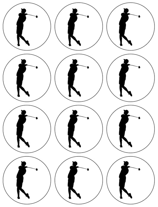 Golfing Golf Backswing Silhouette Edible Cupcake Topper Images ABPID55851