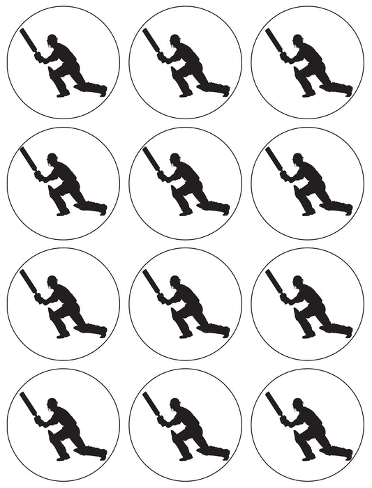 Cricket Player Action Silhouette Edible Cupcake Topper Images ABPID55864