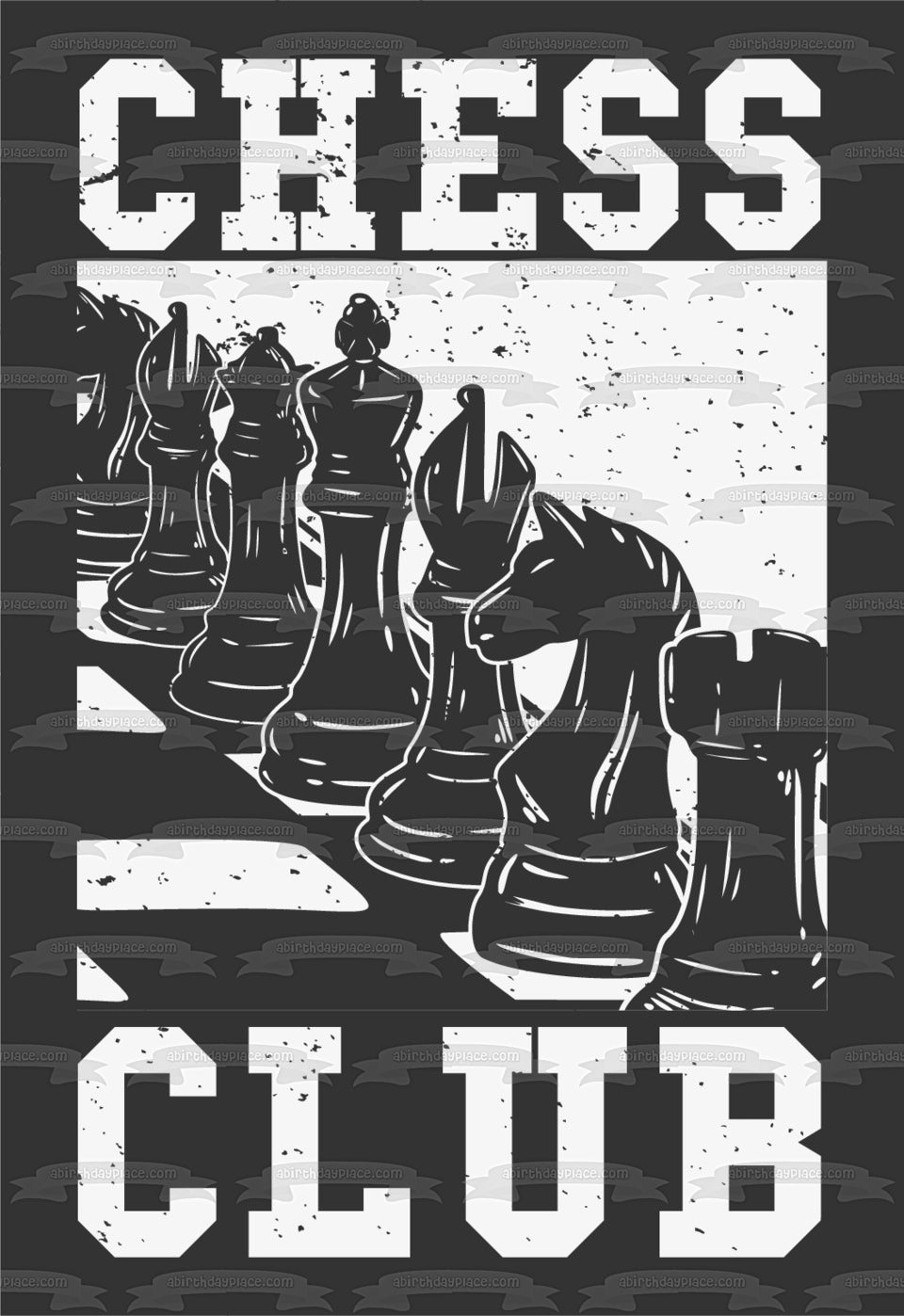 Vintage Chess Club Juego negro de piezas de ajedrez Adorno comestible para tarta Imagen ABPID55942 