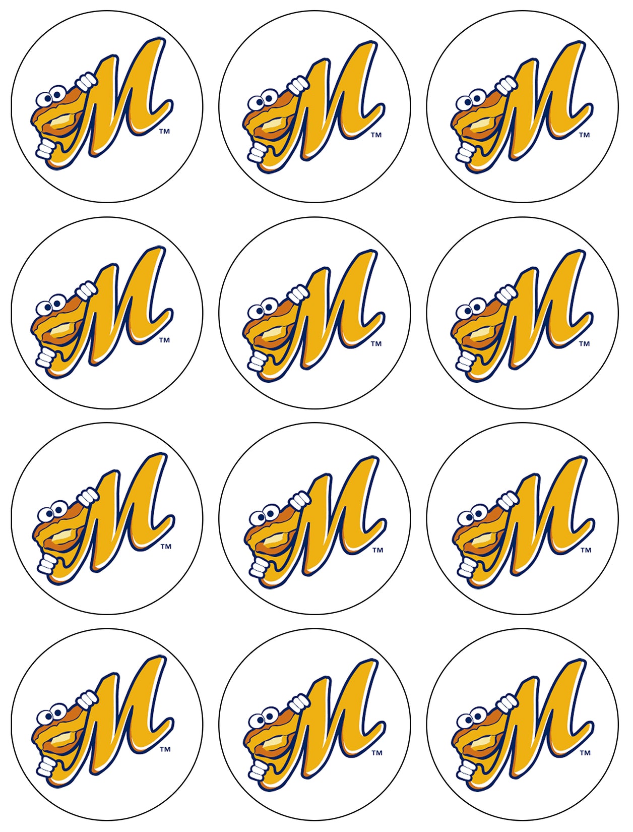 Imágenes decorativas comestibles para cupcakes con el logotipo de béisbol de la liga menor de Montgomery Biscuits ABPID55973 