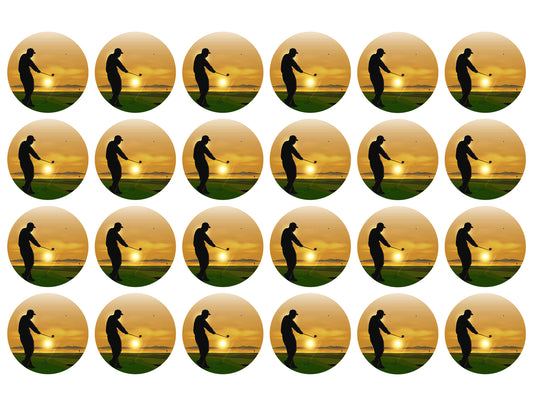 Golfing Silhouette at Sunset Edible Cupcake Topper Images ABPID56015