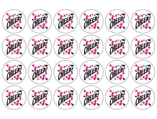 Cheerleader Silhouettes with Pink and Black Stars Edible Cupcake Topper Images ABPID56018