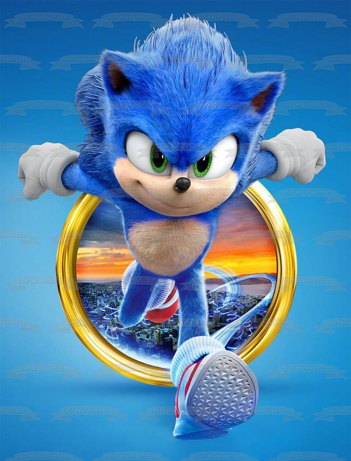 Adorno comestible para tarta con 2 anillos dorados de Sonic the Hedgehog, imagen ABPID56048 