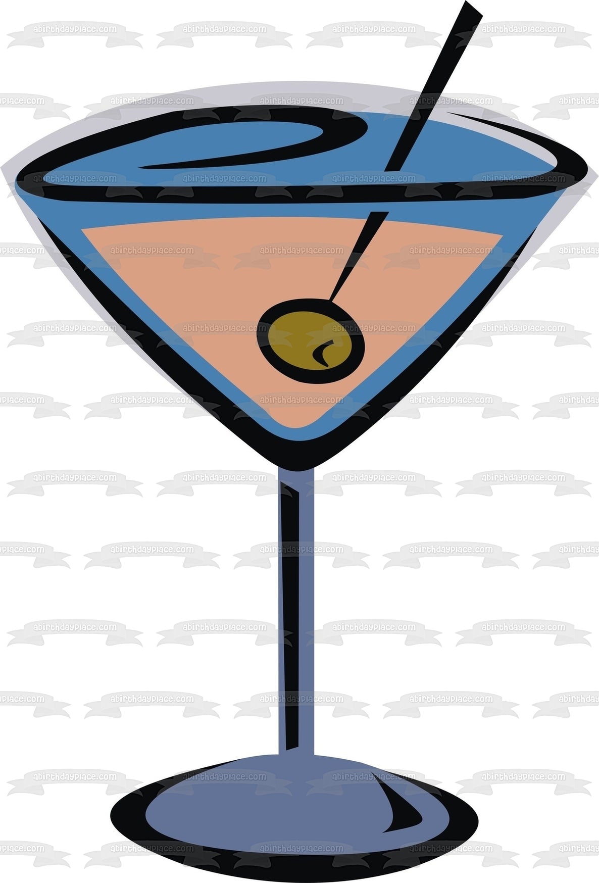 Cartoon Martini In a Glass with an Olive Edible Cake Topper Image ABPID56062