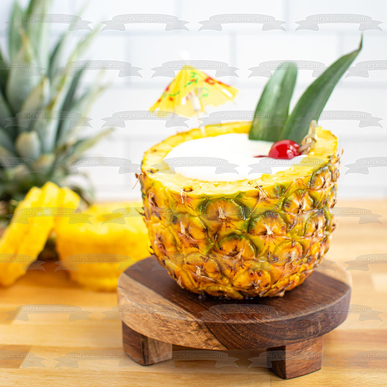 Pina Colada In a Pineapple Drink Umbrella Edible Cake Topper Image ABPID56142