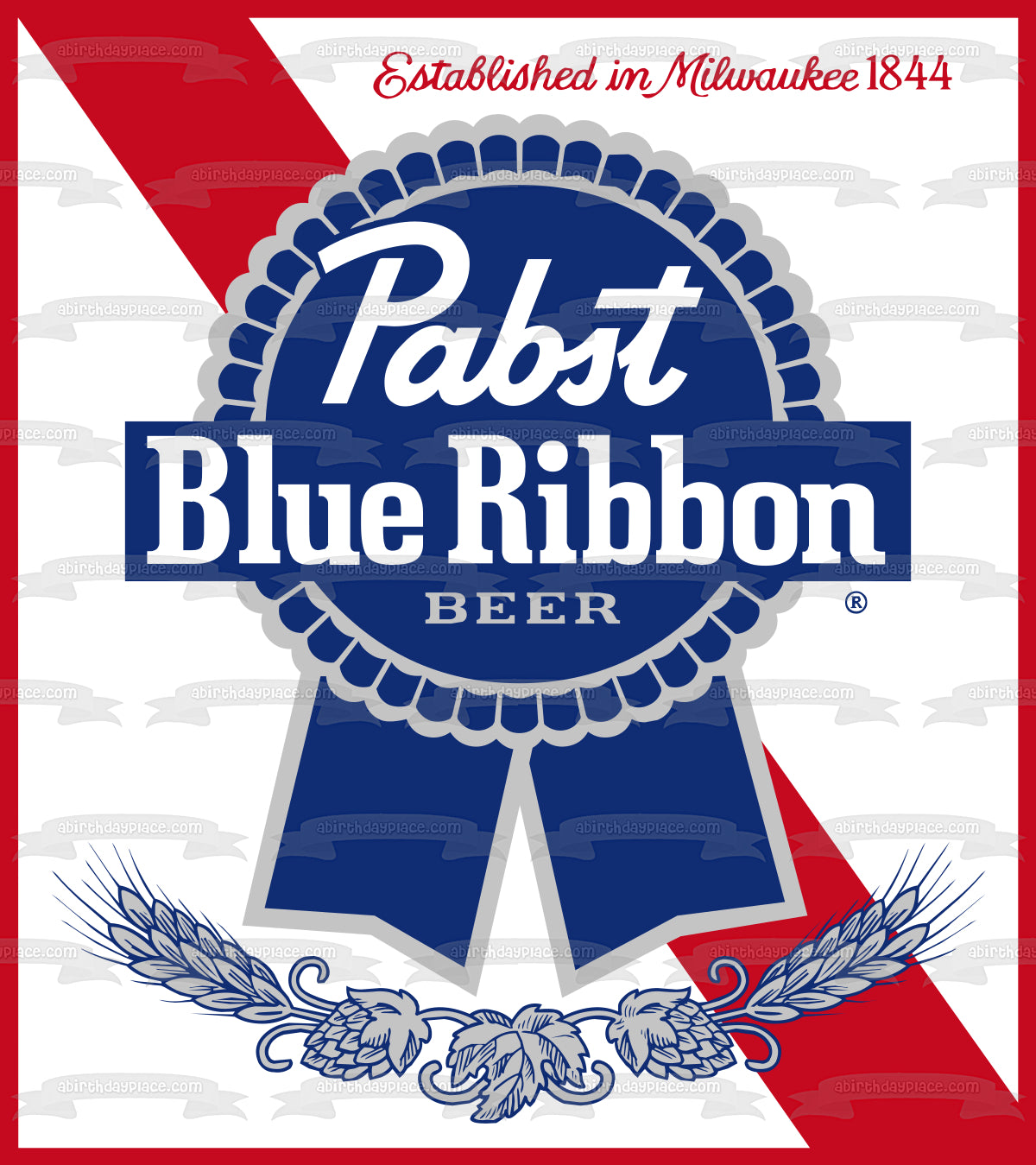 Imagen comestible para decoración de tarta con logotipo de cerveza Pabst Blue Ribbon ABPID56160 