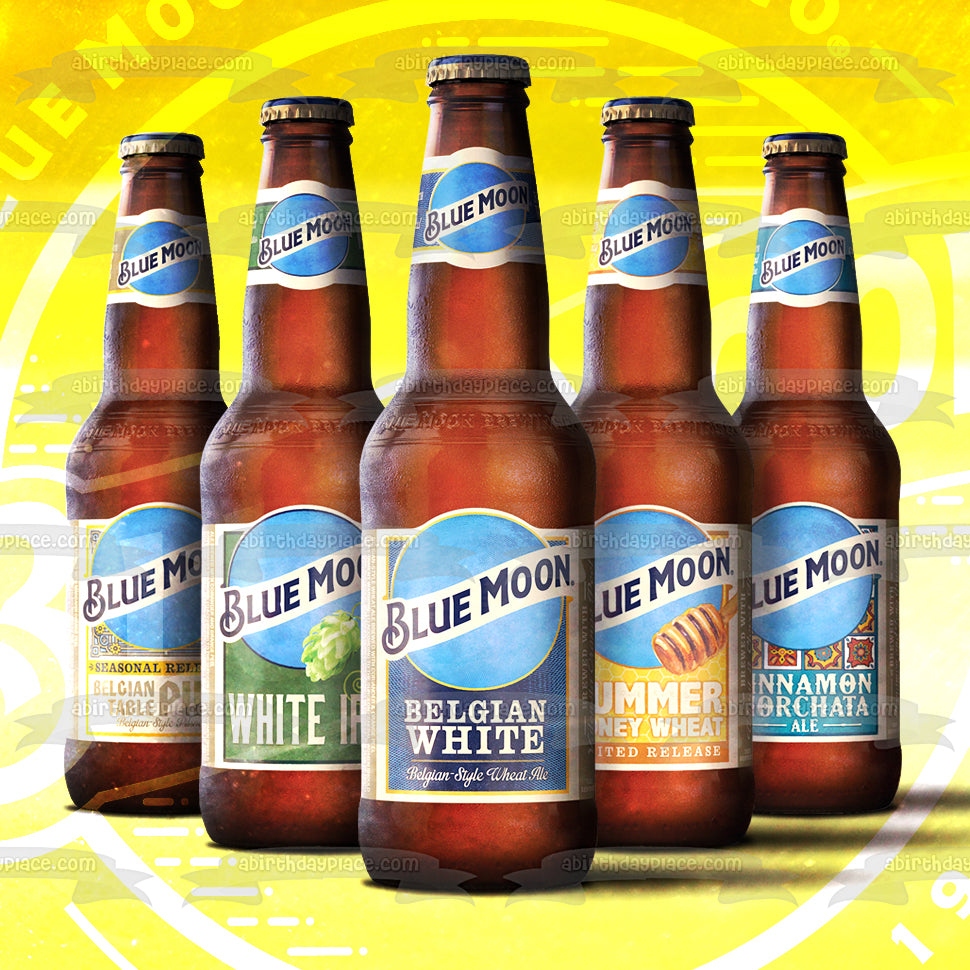 Blue Moon Assorted Beer Bottles Belgian White Edible Cake Topper Image ABPID56199