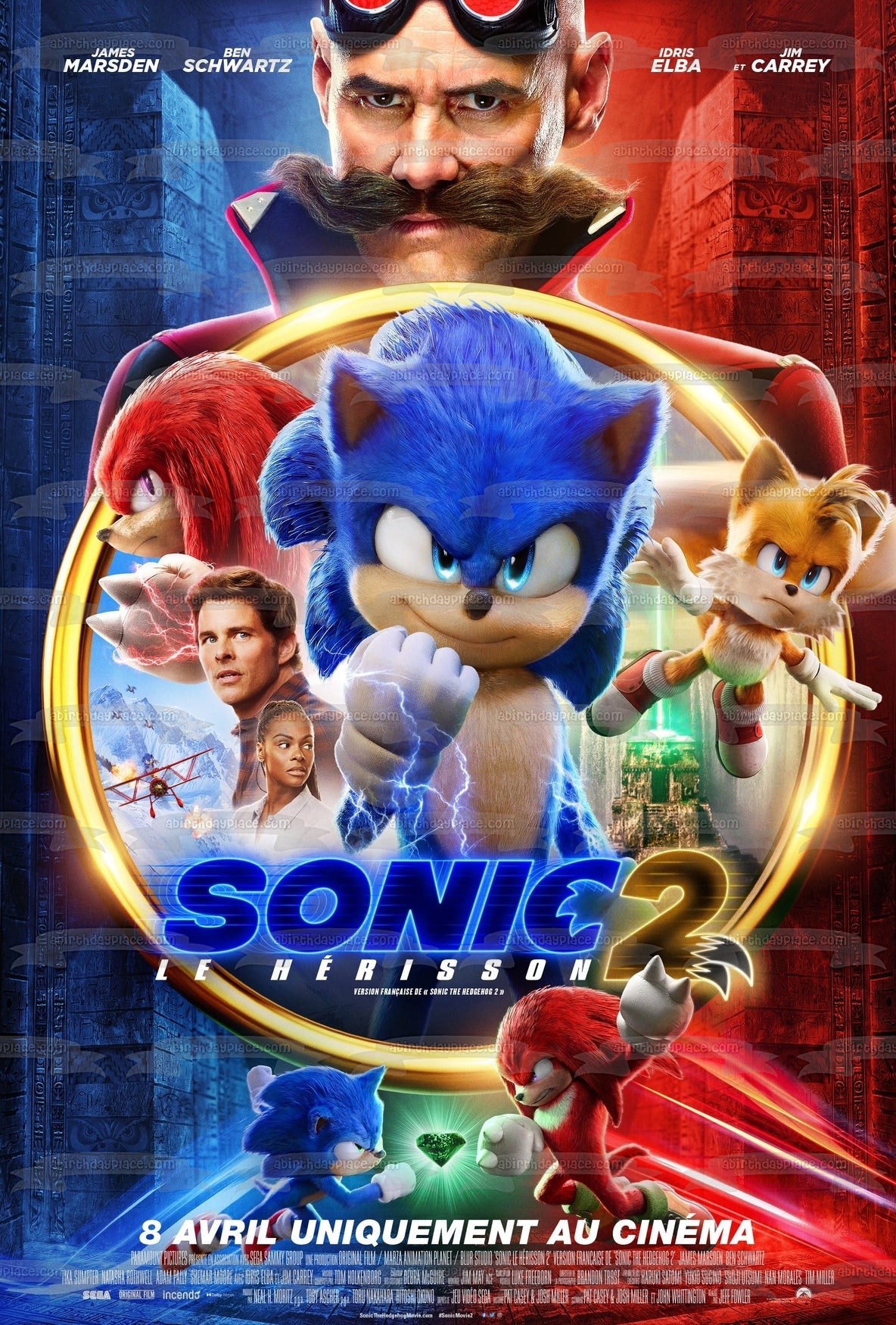 Póster de la película Sonic the Hedgehog 2, Tails Knuckles, Doctor Eggman, decoración comestible para tarta, imagen ABPID56253 