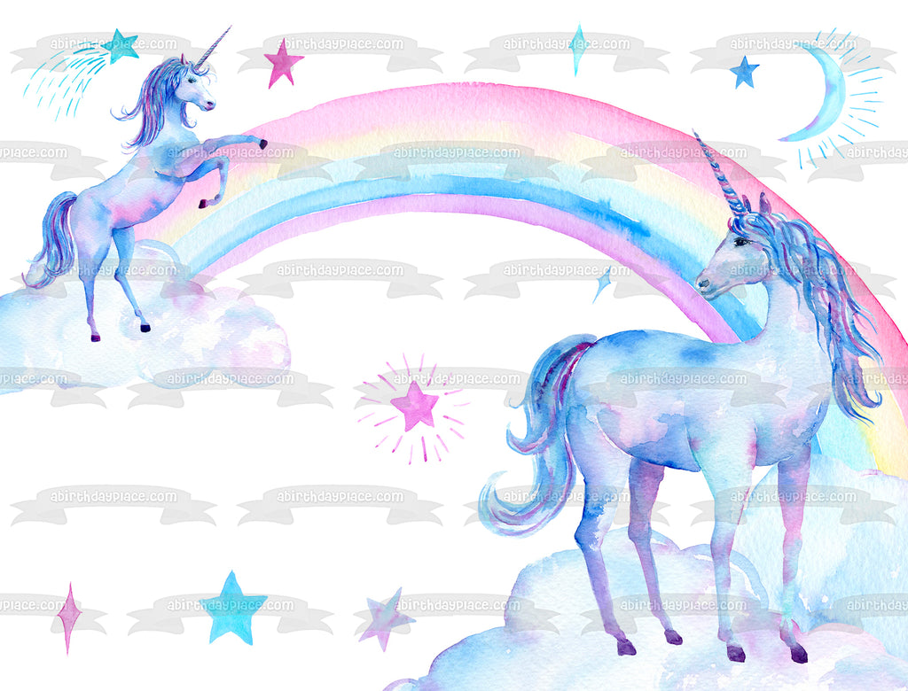 A Twoly Magical Birthday Unicorns, Rainbows and Stars Edible Cake Topper  Image or Strips ABPID56256