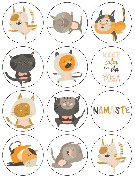 Yoga Cats Namaste Cartoon Illustration Edible Cupcake Topper Images ABPID56375