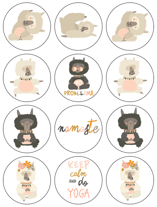 No Problsama Yoga Llamas Cartoon Illustration Namaste Edible Cupcake Topper Images ABPID56376