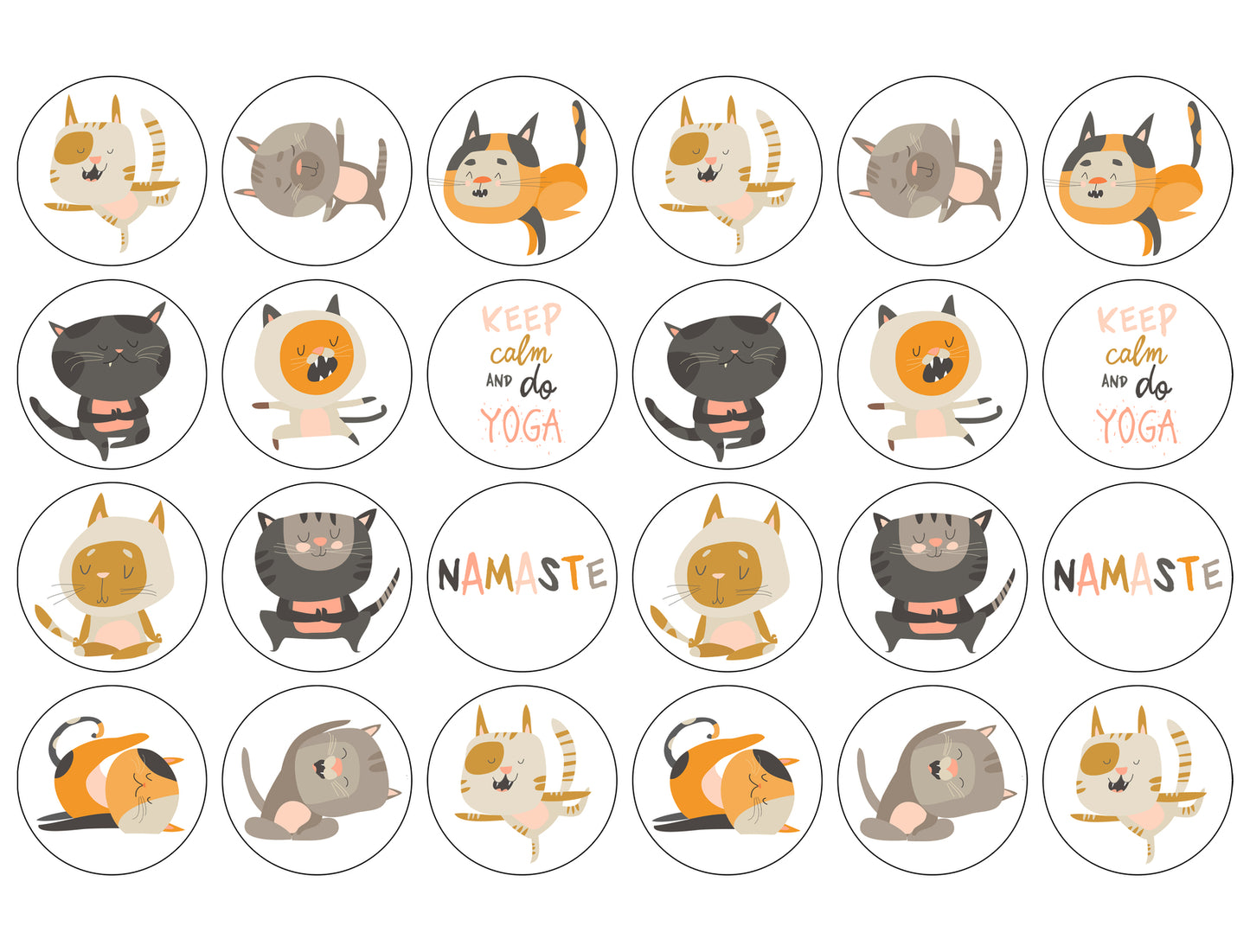 Yoga Cats Namaste Cartoon Illustration Edible Cupcake Topper Images ABPID56377