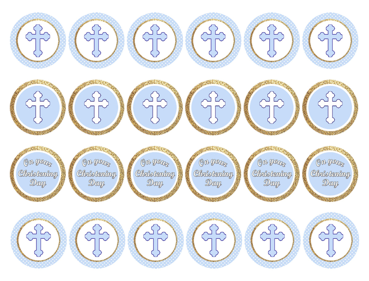 Christening Day Baby Boy Blue Crosses Edible Cupcake Topper Images ABP ...