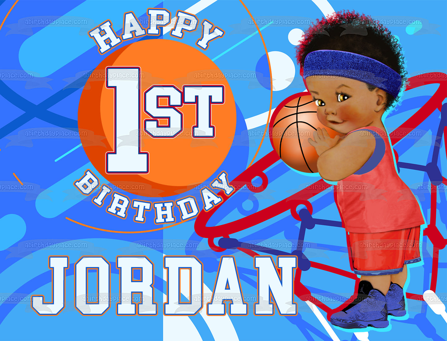 Baby Basketball Personalized Happy 1st Birthday Edible Cake Topper Image ABPID56491