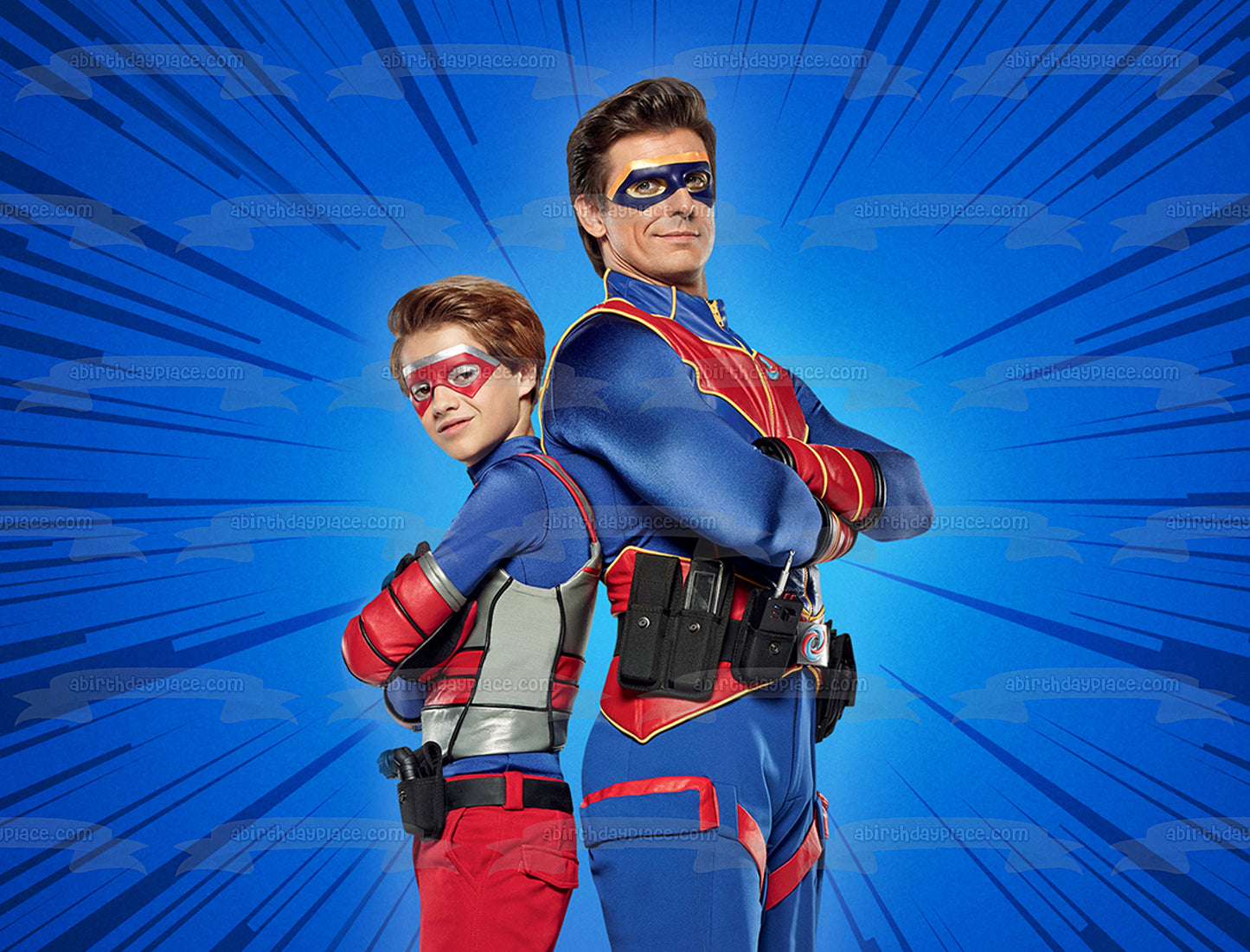 Henry Danger Captain Man Hero Pose Blue Background Edible Cake Topper Image ABPID56526