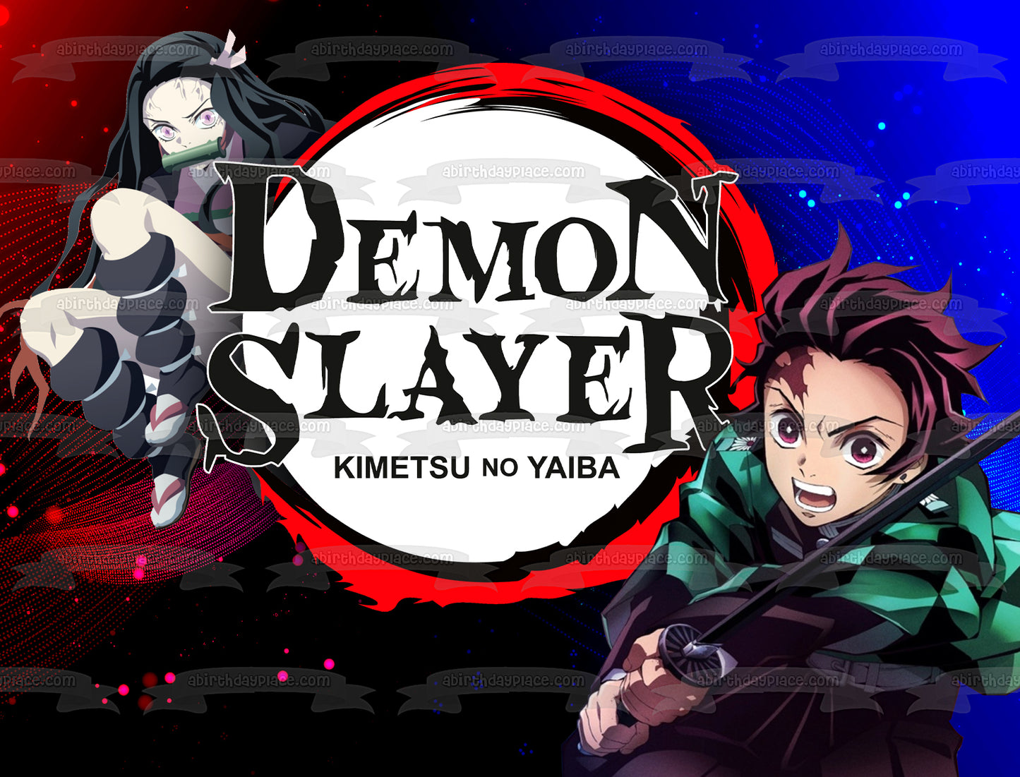 Demon Slayer Team Siblings Photo Frame Kimetsu No Yaiba Tanjiro Kamado Nezuko Kamado Edible Cake Topper Image ABPID56533