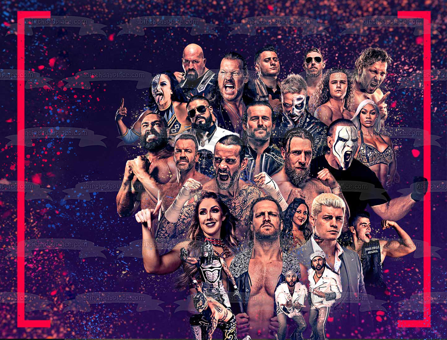 Todos los hombres y mujeres de Elite Aew Splatter Paint the Bunny Daniel García y Brian Cage Edible Cake Topper Imagen ABPID56549 