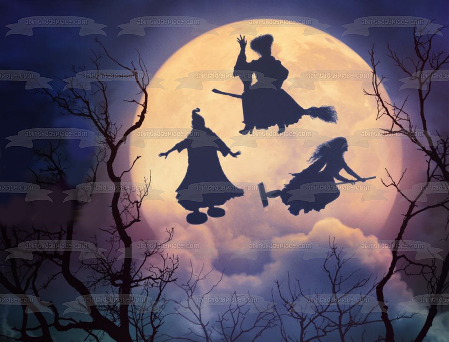 Hocus Pocus 2 Mary Winifred and Sarah Silhouettes Flying on Brooms Edible Cake Topper Image ABPID56605