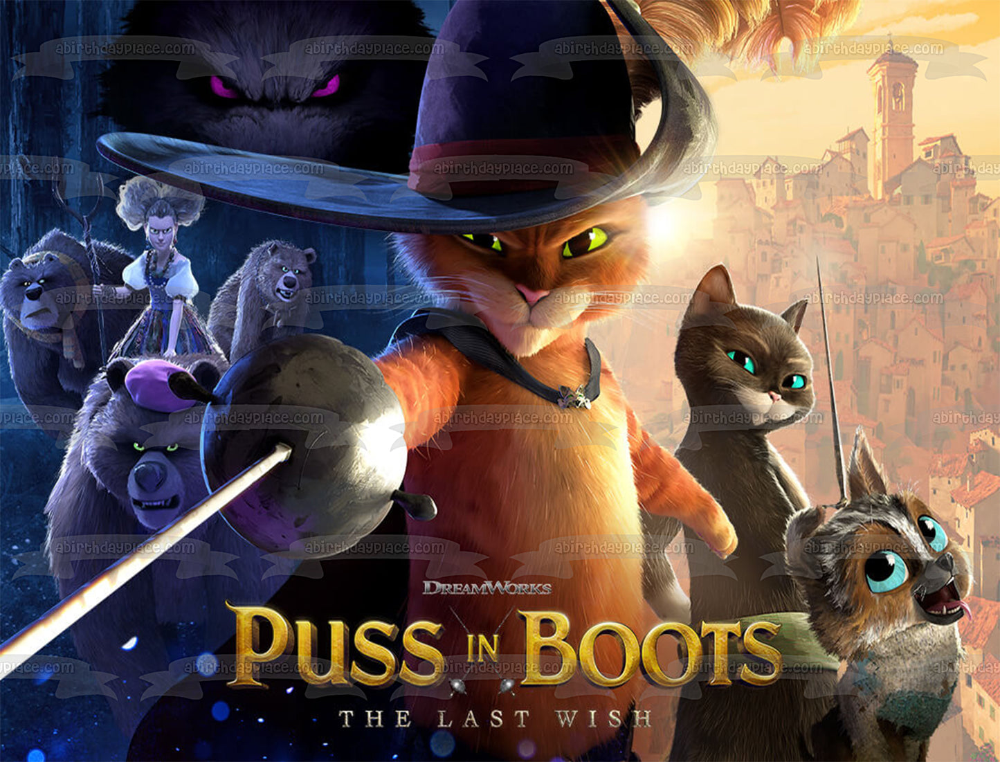 Puss In Boots the Last Wish Kitty Softclaws Perro Goldilocks Three Bears and the Big Bad Wolf Edible Cake Topper Image ABPID56625