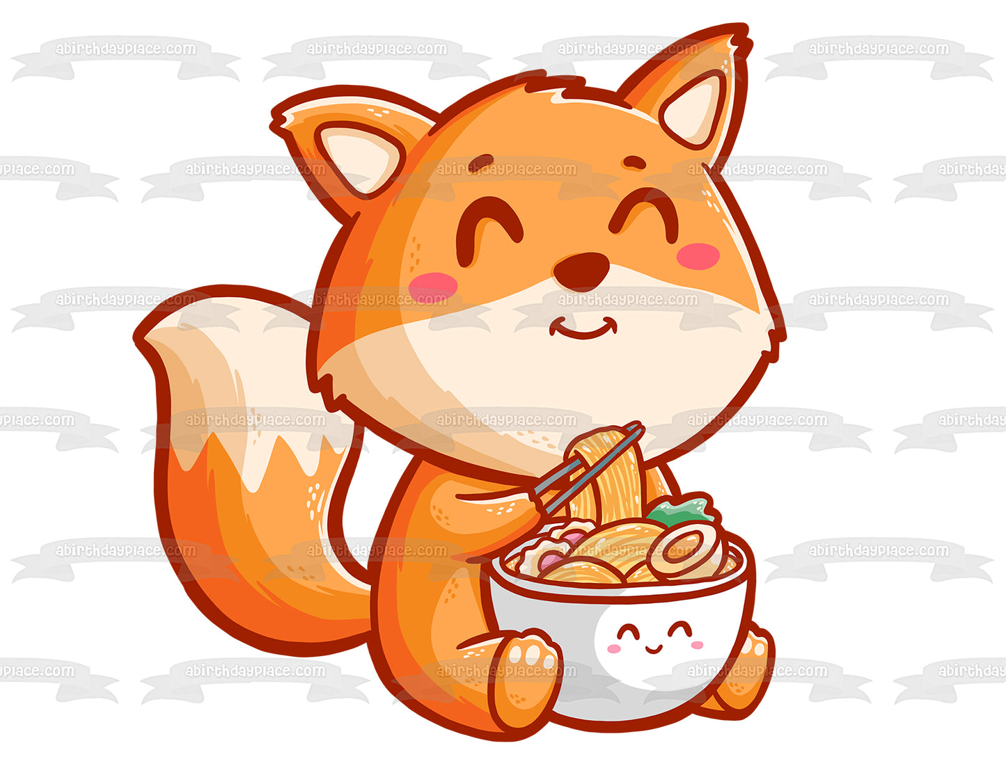 Kitsune Fox Ramen Noodle Oriental Anime Manga Illustration Cartoon Edible Cake Topper Image ABPID56850