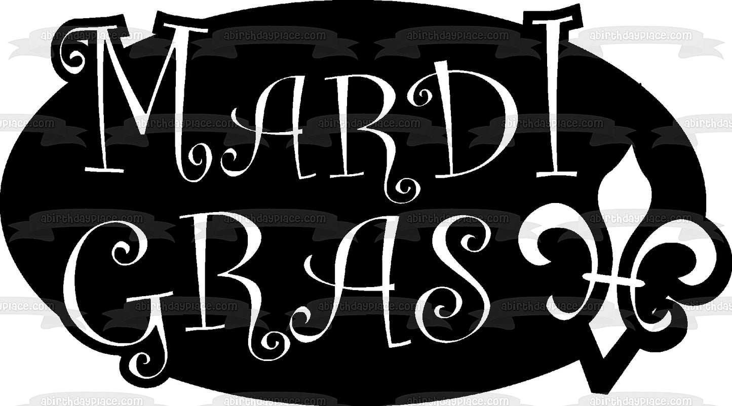 Happy Mardi Gras Black and White Edible Cake Topper Image ABPID56996