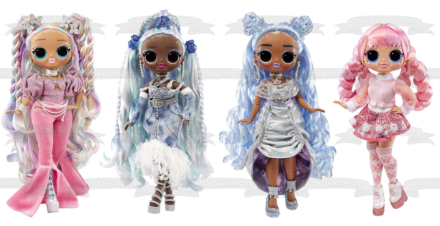 LOL Surprise Omg Fashion Show Twist Queen Missy Frost Larose and Lady Braids Edible Cake Topper Image ABPID57073