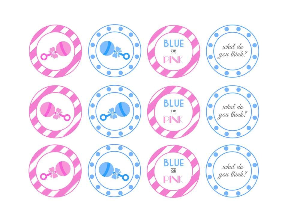 Gender Reveal Blue or Pink What Do You Think Rattles Edible Cupcake Topper Images ABPID57190