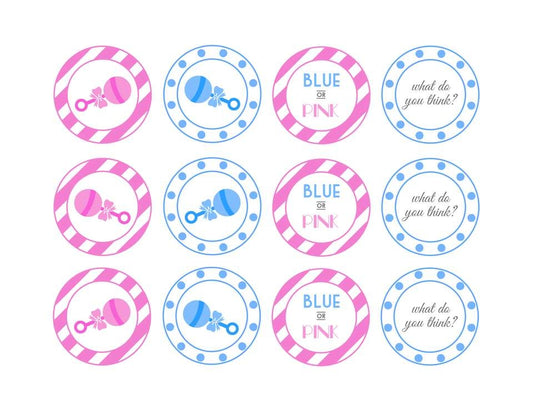 Gender Reveal Blue or Pink What Do You Think Rattles Edible Cupcake Topper Images ABPID57190