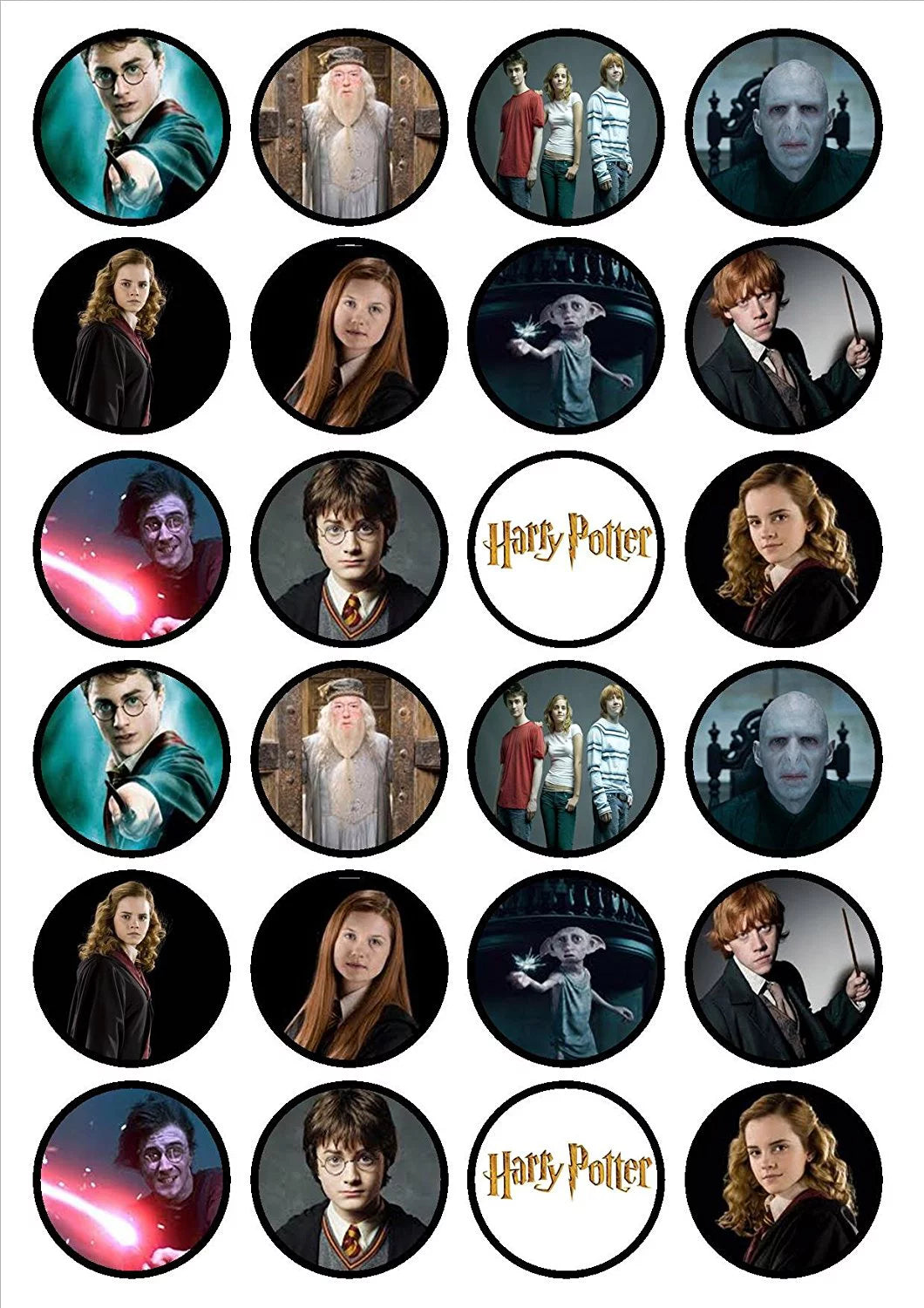 Imágenes comestibles para cupcakes de Harry Potter Hermione Voldermort y Ron ABPID57196 