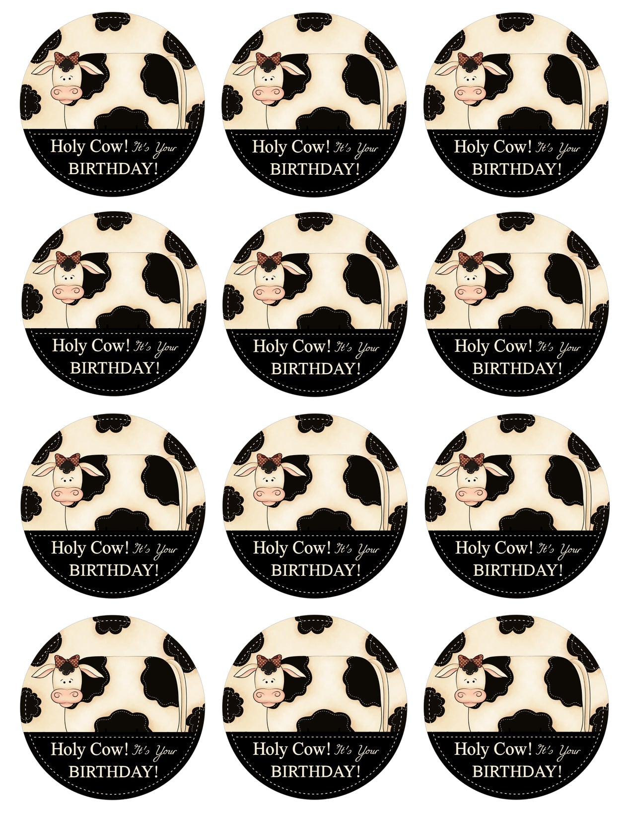 Holy Cow It's Your Birthday! Edible Cupcake Topper Images ABPID57200