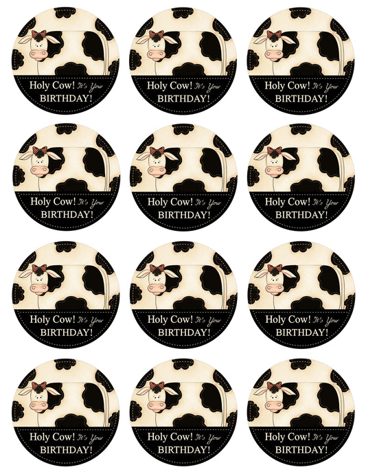 Holy Cow It's Your Birthday! Edible Cupcake Topper Images ABPID57200