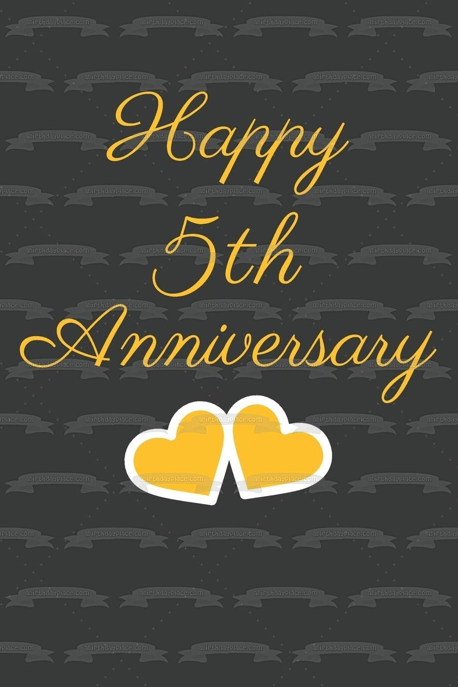 Happy 5th Anniversary Gold Hearts Edible Cake Topper Image ABPID57208