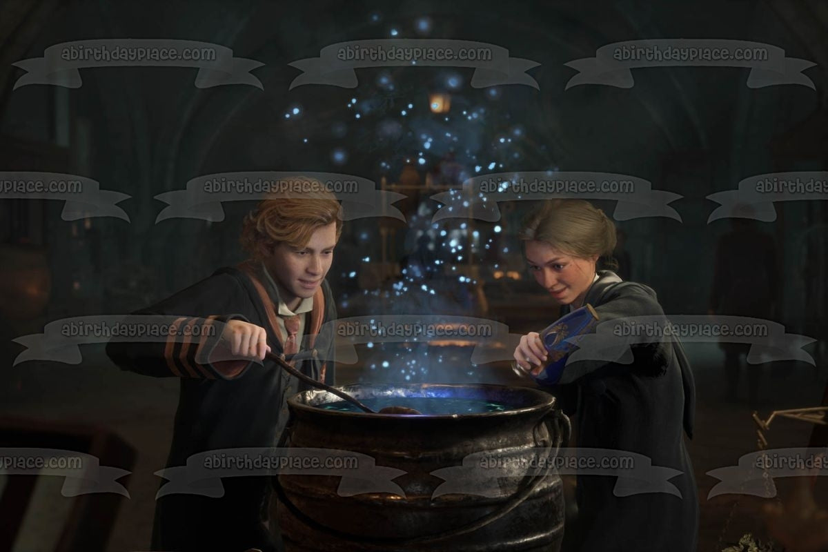 Hogwarts Legacy Profesora Matilda Weasley y un estudiante Imagen comestible para decoración de tarta ABPID57324 