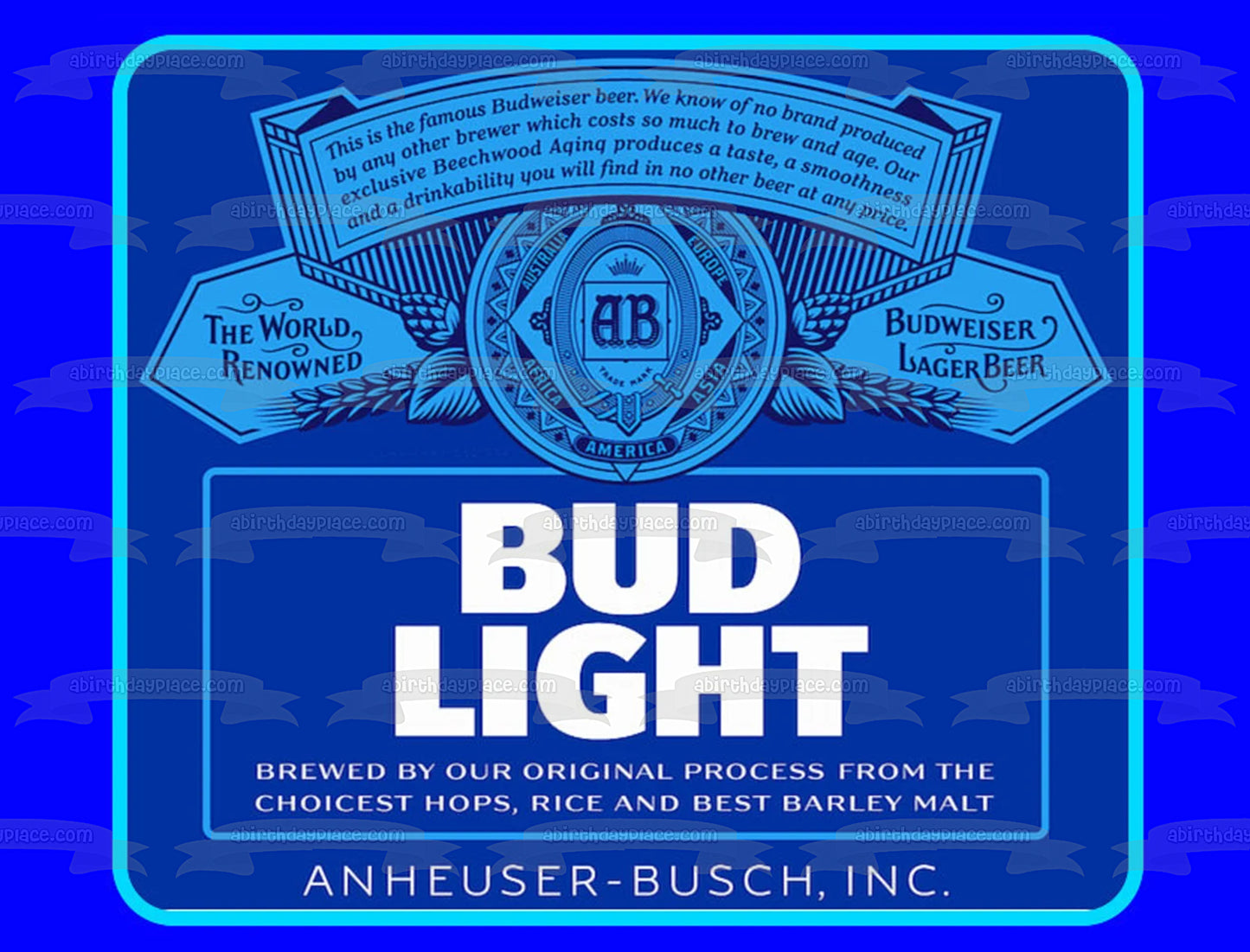 Bud Light Anheuser-Busch Etiqueta Edad personalizada y mensaje Imagen comestible para decoración de tarta ABPID57475 