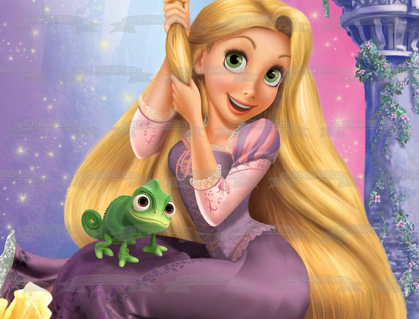 Tangled Princess Rapunzel Pascal and a Tower Edible Cake Topper Image ABPID57505