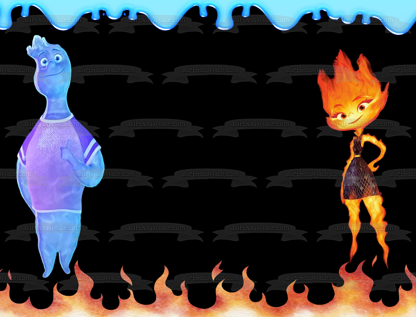 Elemental Wade and Ember Water Drips and Flames Edible Cake Topper Image ABPID57715